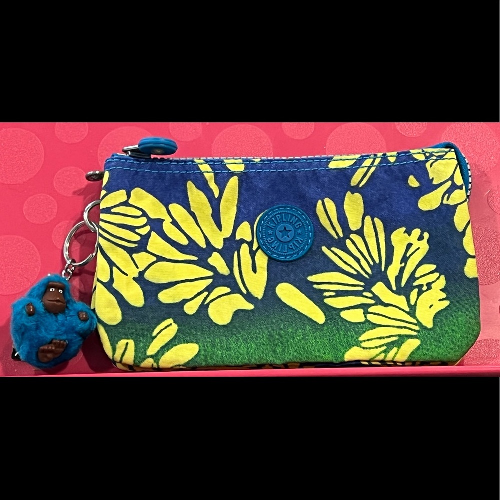 Kipling Tropical Print Creativity Pouch with Gorilla Charm